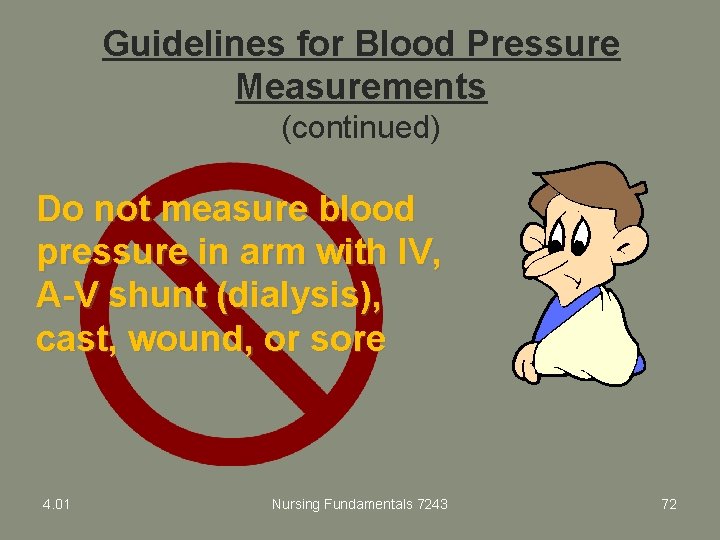 Guidelines for Blood Pressure Measurements (continued) Do not measure blood pressure in arm with