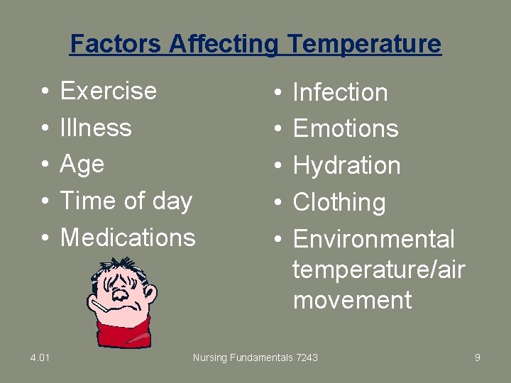 Factors Affecting Temperature • • • 4. 01 Exercise Illness Age Time of day