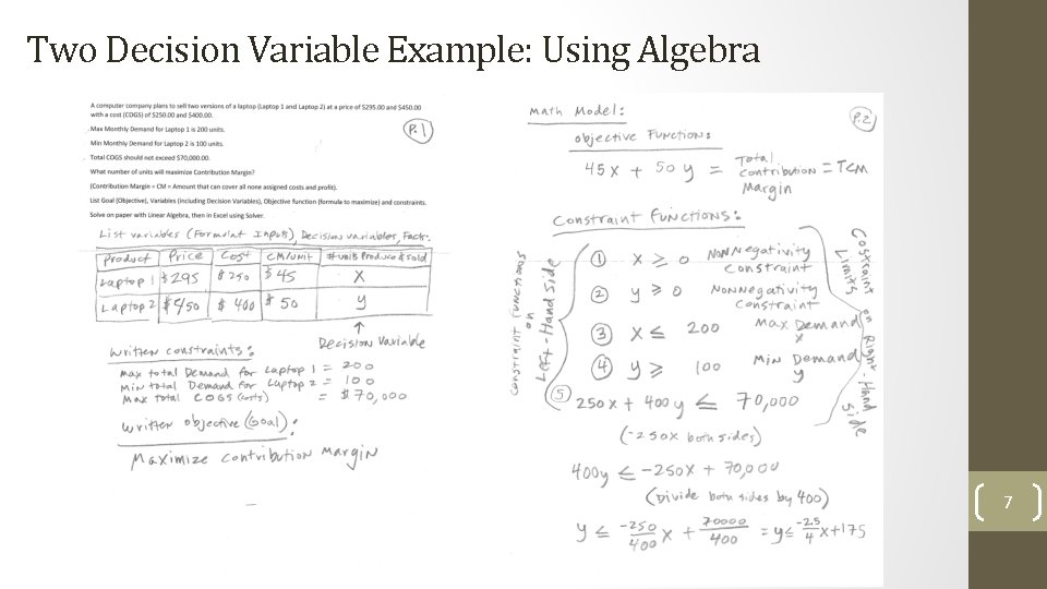 Two Decision Variable Example: Using Algebra 7 