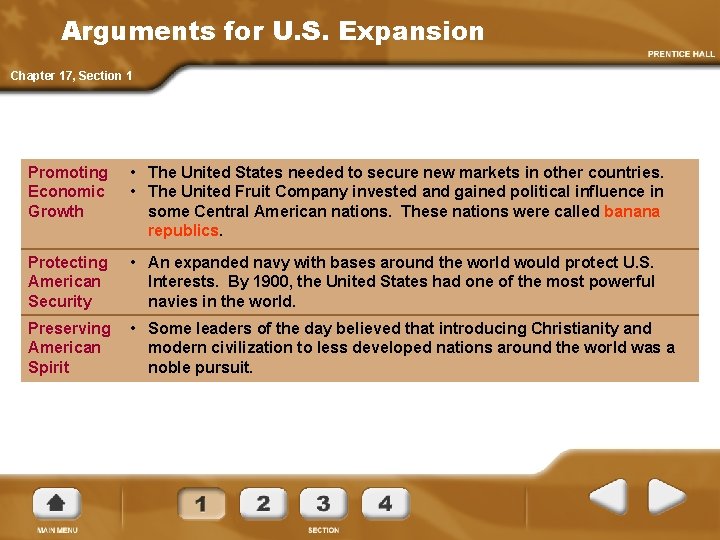 Arguments for U. S. Expansion Chapter 17, Section 1 Promoting Economic Growth • The