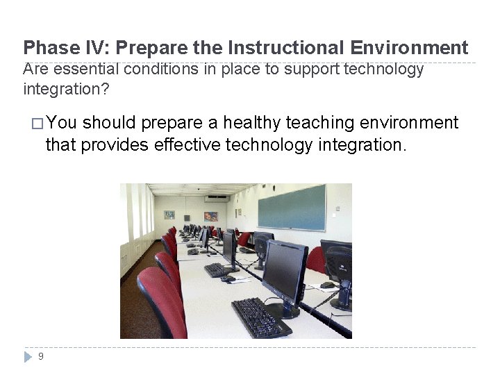 Phase IV: Prepare the Instructional Environment Are essential conditions in place to support technology