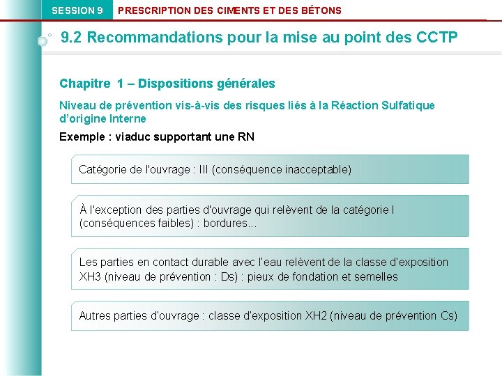 SESSION 9 PRESCRIPTION DES CIMENTS ET DES BÉTONS 9. 2 Recommandations pour la mise