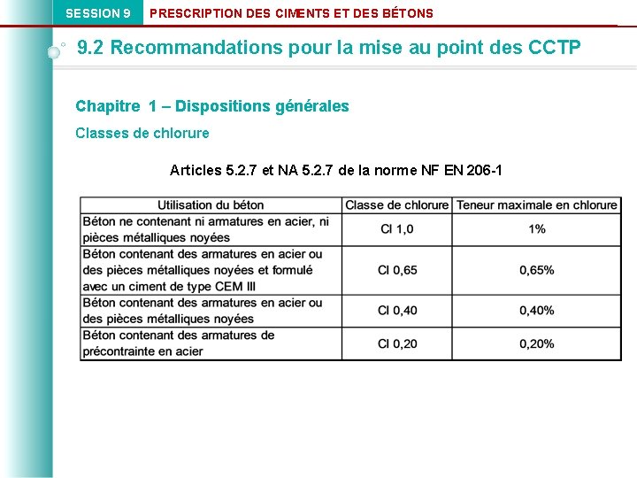 SESSION 9 PRESCRIPTION DES CIMENTS ET DES BÉTONS 9. 2 Recommandations pour la mise