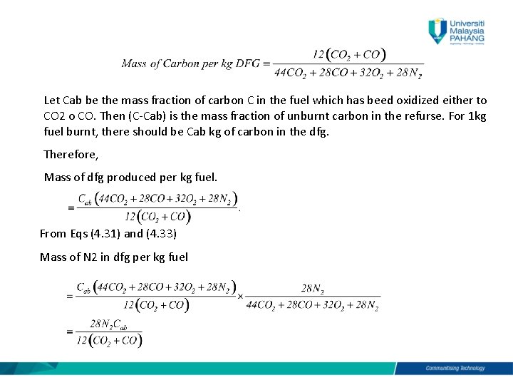 Let Cab be the mass fraction of carbon C in the fuel which has