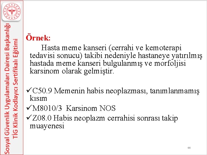  Örnek: Hasta meme kanseri (cerrahi ve kemoterapi tedavisi sonucu) takibi nedeniyle hastaneye yatırılmış