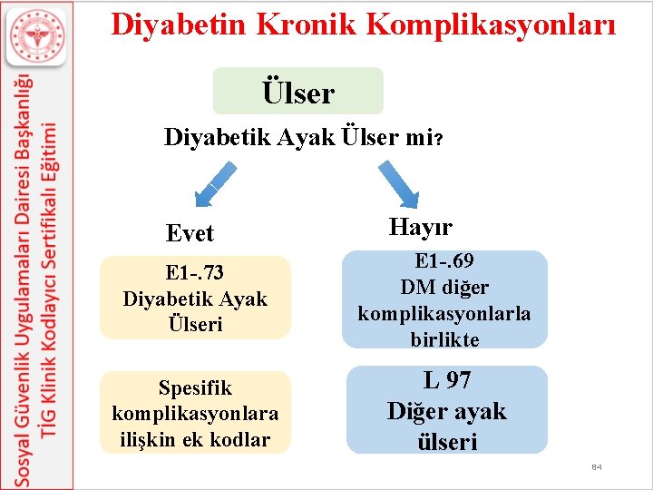 Diyabetin Kronik Komplikasyonları Ülser Diyabetik Ayak Ülser mi? Evet Hayır E 1 -. 73