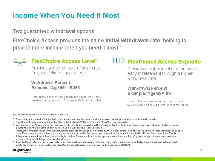 Income When You Need It Most Two guaranteed withdrawal options 1 Flex. Choice Access