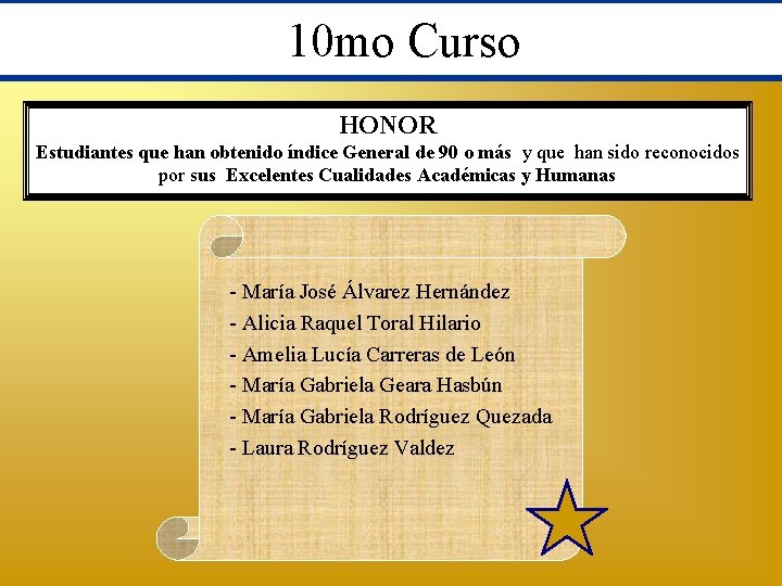10 mo Curso HONOR Estudiantes que han obtenido índice General de 90 o más