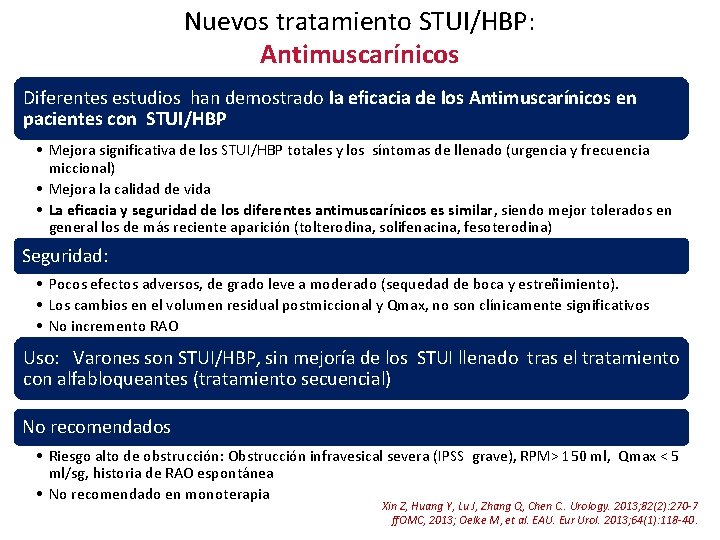 Nuevos tratamiento STUI/HBP: Antimuscarínicos Diferentes estudios han demostrado la eficacia de los Antimuscarínicos en