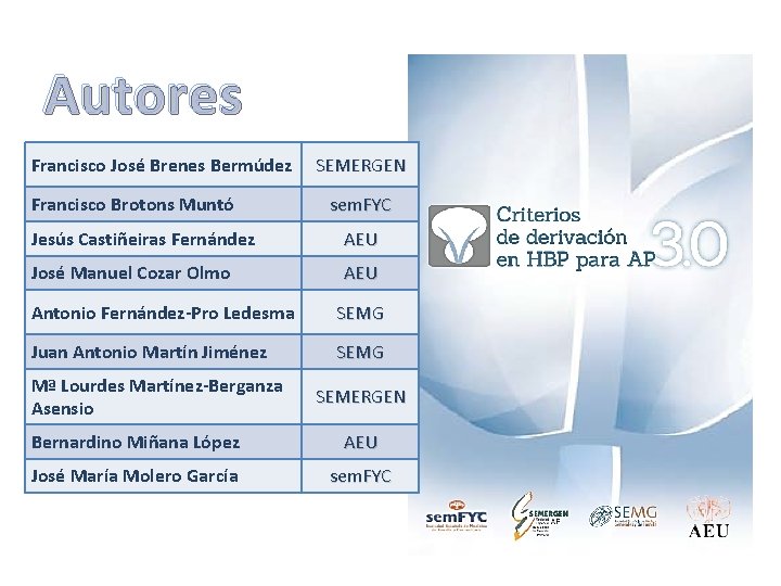 Autores Francisco José Brenes Bermúdez Francisco Brotons Muntó SEMERGEN sem. FYC Jesús Castiñeiras Fernández