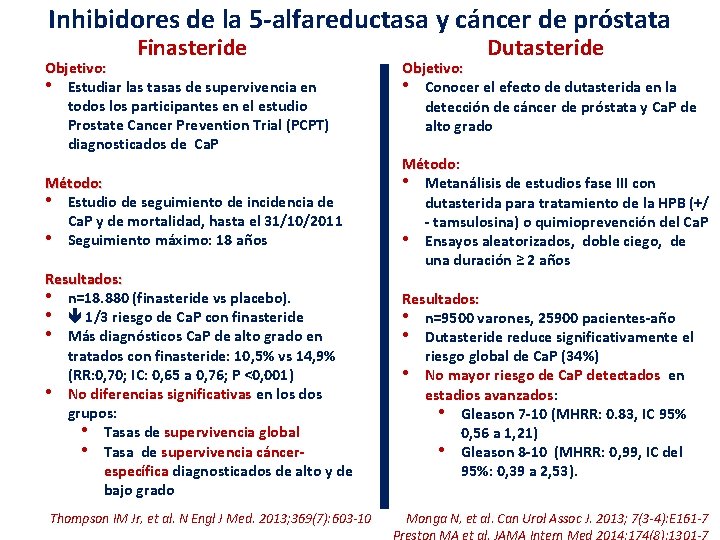Inhibidores de la 5 -alfareductasa y cáncer de próstata Finasteride Objetivo: • Estudiar las