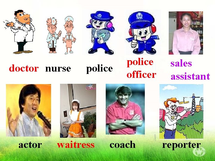 doctor nurse actor police waitress police officer coach sales assistant reporter 