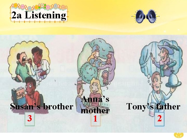 2 a Listening Anna’s Susan’s brother mother 3 1 Tony’s father 2 