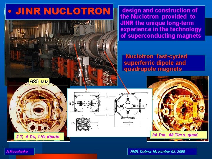  • JINR NUCLOTRON design and construction of the Nuclotron provided to JINR the