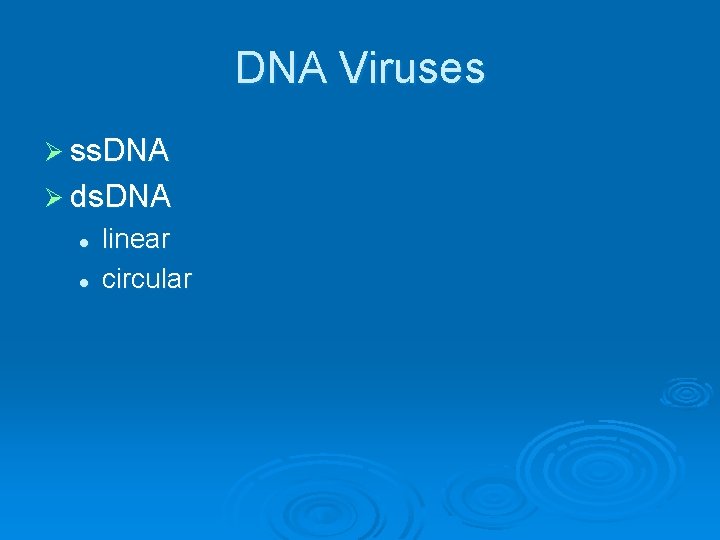DNA Viruses Ø ss. DNA Ø ds. DNA l l linear circular DNA Viruses Ø ss. DNA Ø ds. DNA l l linear circular
