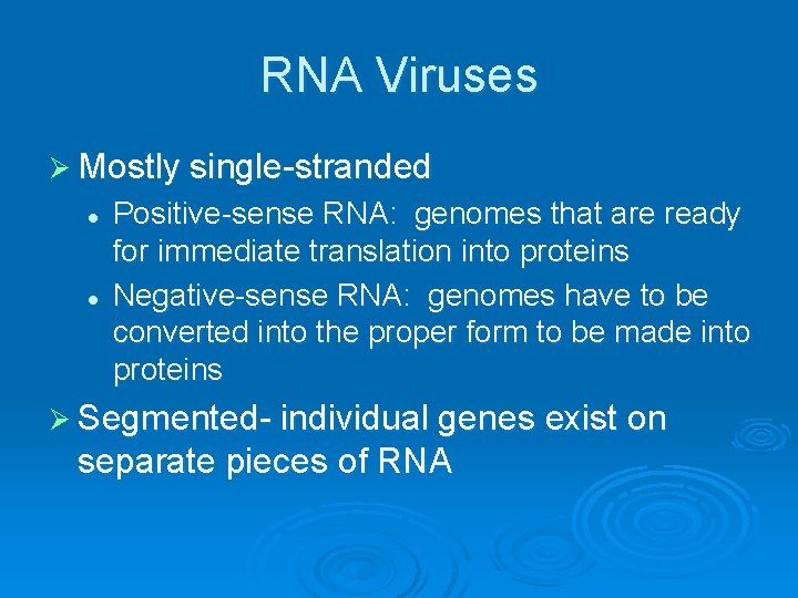 RNA Viruses Ø Mostly single-stranded l l Positive-sense RNA: genomes that are ready for RNA Viruses Ø Mostly single-stranded l l Positive-sense RNA: genomes that are ready for