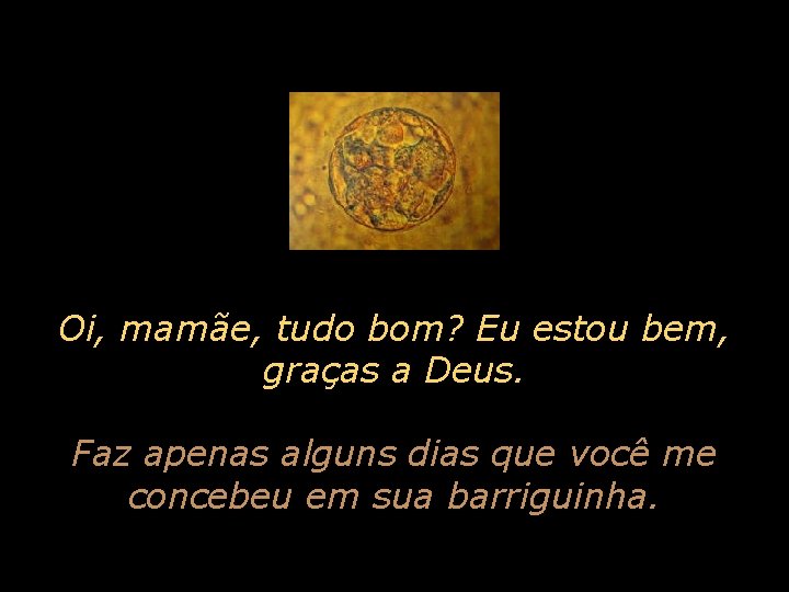 Oi, mamãe, tudo bom? Eu estou bem, graças a Deus. Faz apenas alguns dias