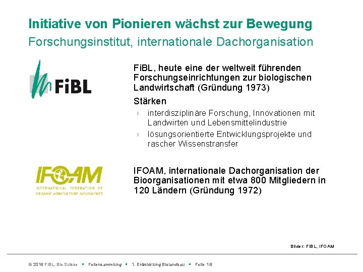 Initiative von Pionieren wächst zur Bewegung Forschungsinstitut, internationale Dachorganisation Fi. BL, heute eine der