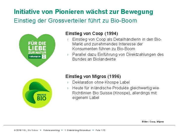 Initiative von Pionieren wächst zur Bewegung Einstieg der Grossverteiler führt zu Bio-Boom Einstieg von
