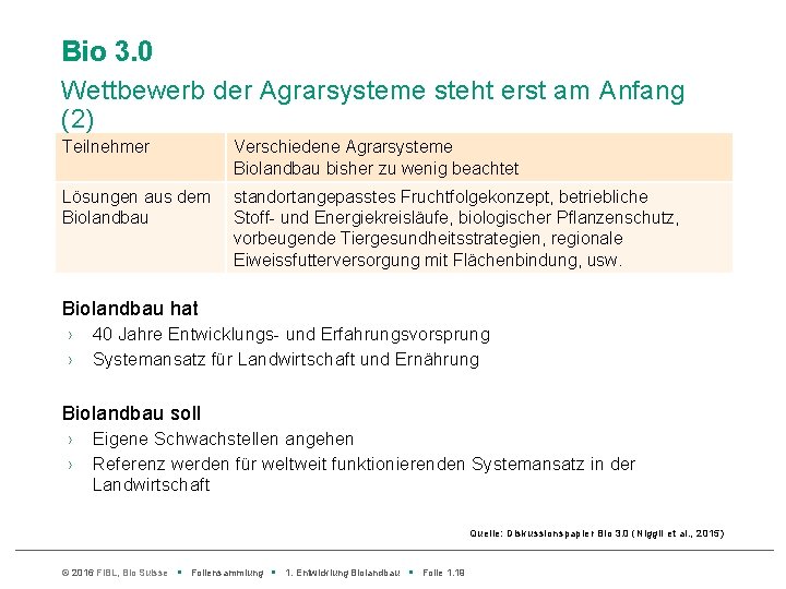 Bio 3. 0 Wettbewerb der Agrarsysteme steht erst am Anfang (2) Teilnehmer Verschiedene Agrarsysteme