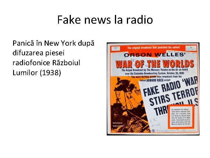 Fake news la radio Panică în New York după difuzarea piesei radiofonice Războiul Lumilor