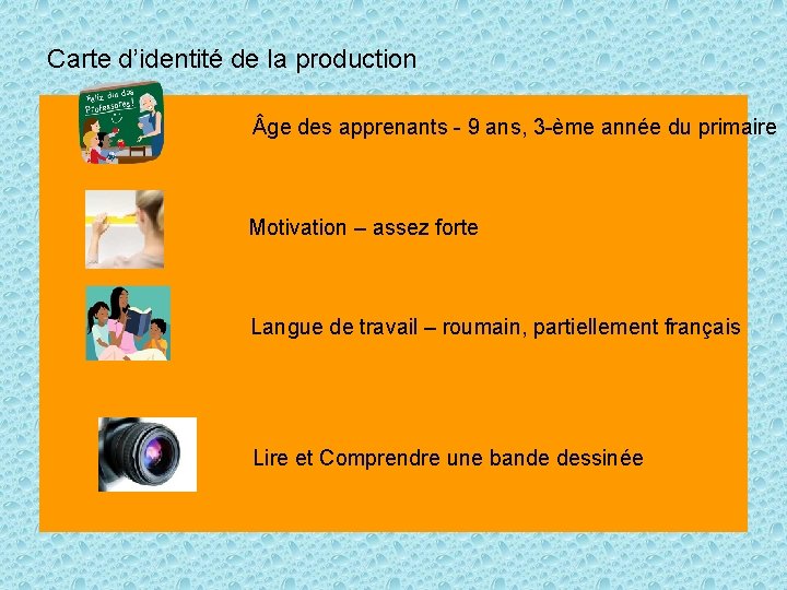 Carte d’identité de la production ge des apprenants - 9 ans, 3 -ème année