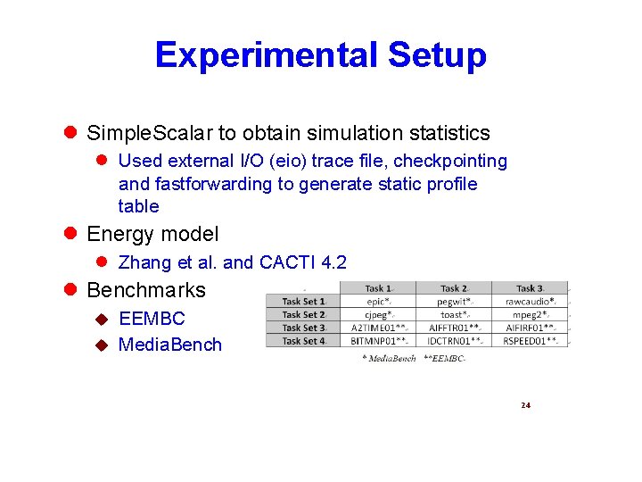 Experimental Setup l Simple. Scalar to obtain simulation statistics l Used external I/O (eio)