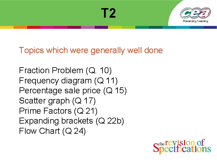 T 2 Topics which were generally well done Fraction Problem (Q. 10) Frequency diagram