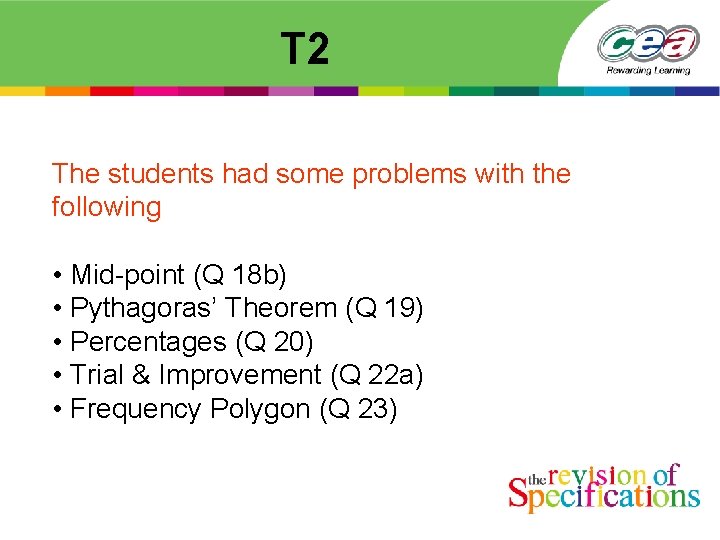 T 2 The students had some problems with the following • Mid-point (Q 18