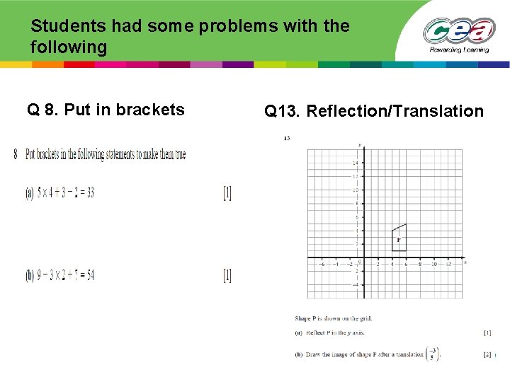 Students had some problems with the following Q 8. Put in brackets Q 13.