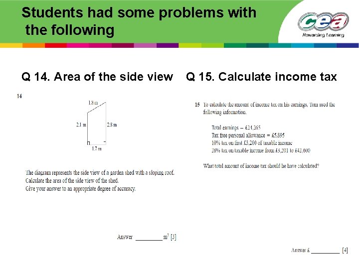 Students had some problems with the following Q 14. Area of the side view