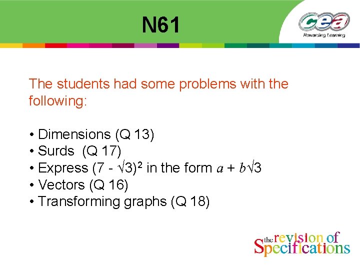  N 61 The students had some problems with the following: • Dimensions (Q