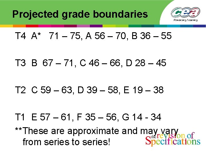 Projected grade boundaries T 4 A* 71 – 75, A 56 – 70, B