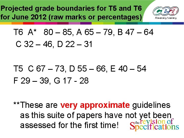 Projected grade boundaries for T 5 and T 6 for June 2012 (raw marks