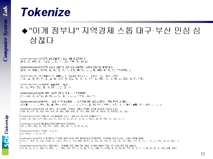 u "이게 정부냐" 지역경제 스톱 대구·부산 민심 심 상찮다 University Computer System Lab. Tokenize