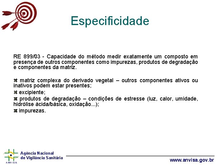 Especificidade RE 899/03 - Capacidade do método medir exatamente um composto em presença de
