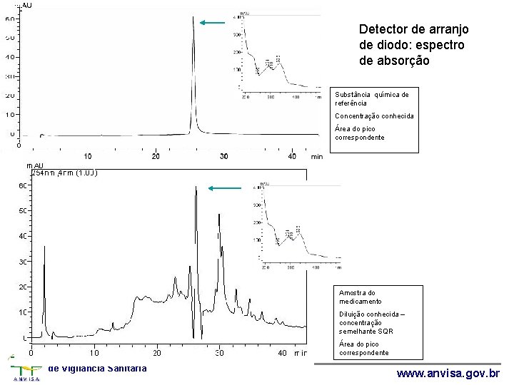 25, 8 Detector de arranjo de diodo: espectro de absorção Substância química de referência