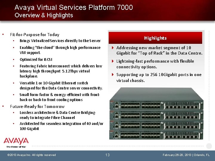 Avaya Virtual Services Platform 7000 Overview & Highlights • • Fit-for-Purpose for Today •