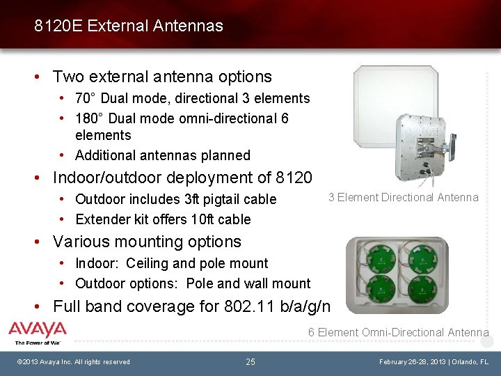 8120 E External Antennas • Two external antenna options • 70° Dual mode, directional