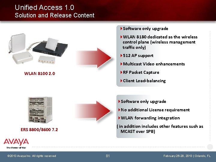 Unified Access 1. 0 Solution and Release Content Software only upgrade WLAN 8180 dedicated