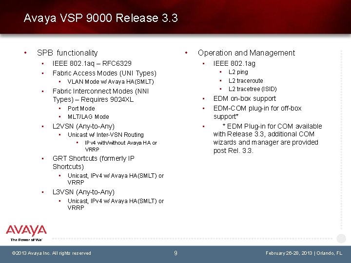 Avaya VSP 9000 Release 3. 3 • • SPB functionality • • • VLAN