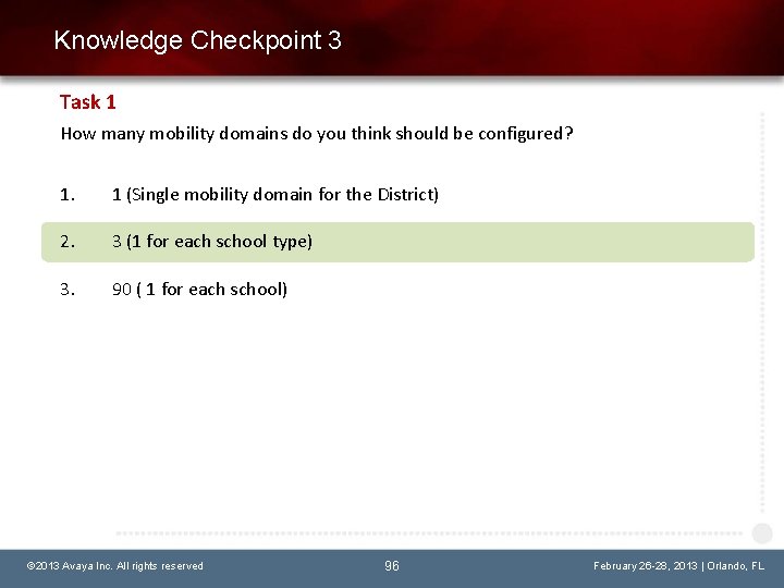 Knowledge Checkpoint 3 Task 1 How many mobility domains do you think should be