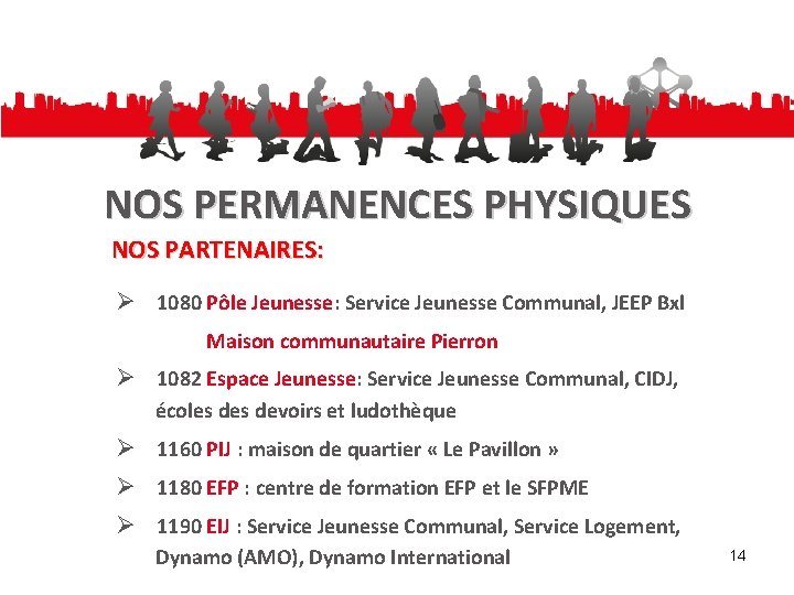 NOS PERMANENCES PHYSIQUES NOS PARTENAIRES: Ø 1080 Pôle Jeunesse: Service Jeunesse Communal, JEEP Bxl