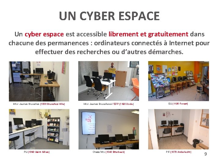 UN CYBER ESPACE Un cyber espace est accessible librement et gratuitement dans chacune des