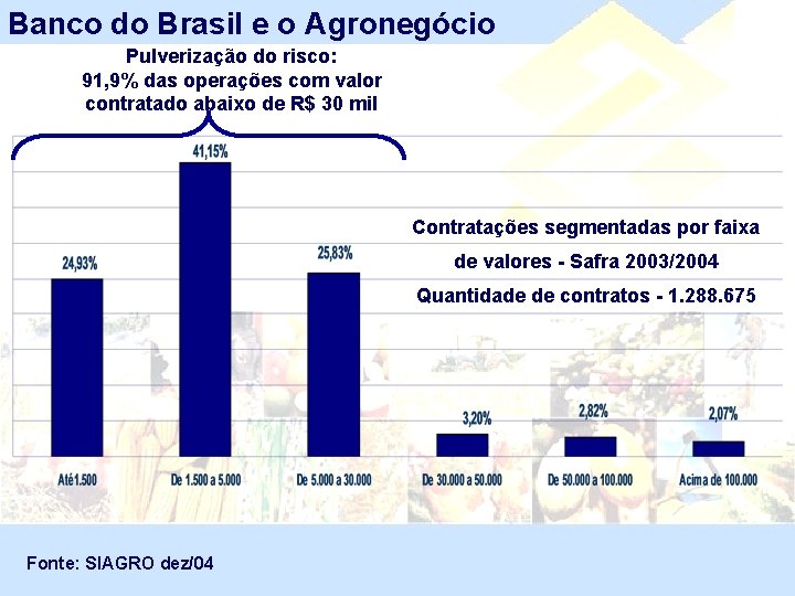 Banco do Brasil e o Agronegócio Pulverização do risco: 91, 9% das operações com