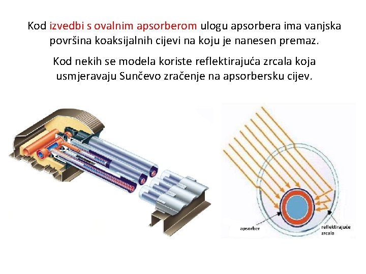 Kod izvedbi s ovalnim apsorberom ulogu apsorbera ima vanjska površina koaksijalnih cijevi na koju