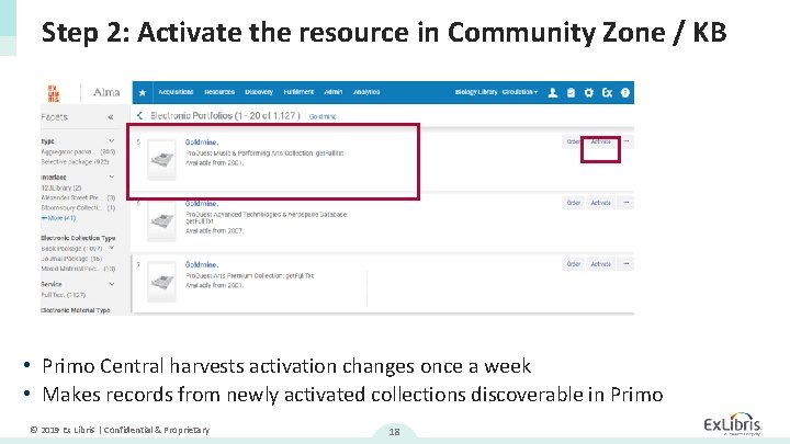 Step 2: Activate the resource in Community Zone / KB • Primo Central harvests