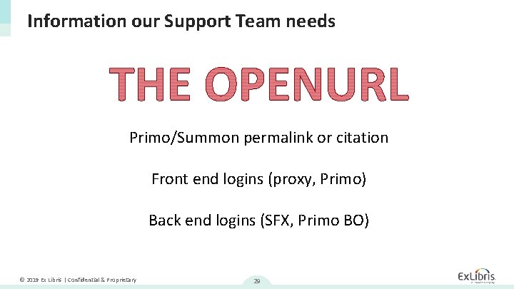 Information our Support Team needs Primo/Summon permalink or citation Front end logins (proxy, Primo)