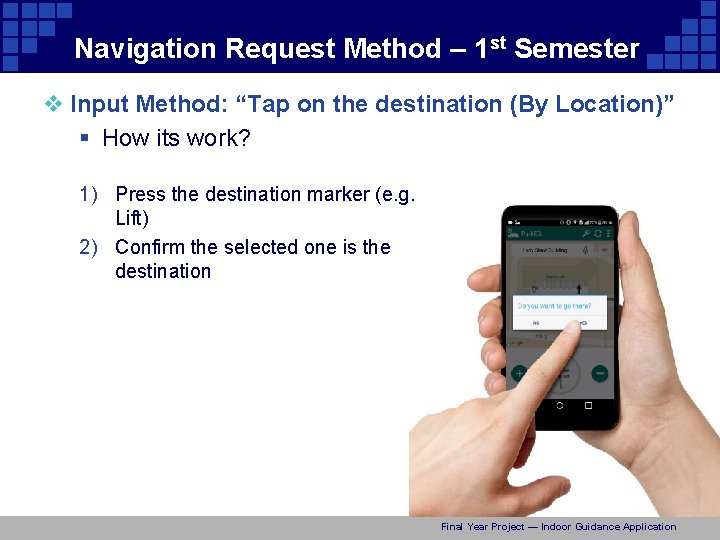 Navigation Request Method – 1 st Semester v Input Method: “Tap on the destination