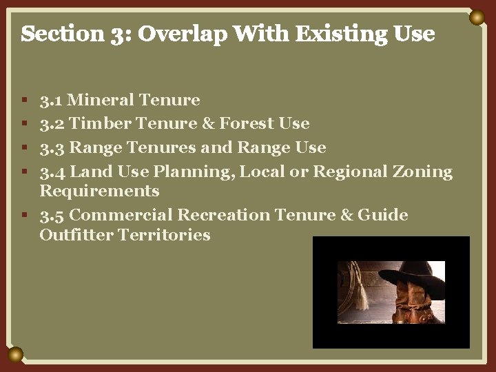 Section 3: Overlap With Existing Use § § 3. 1 Mineral Tenure 3. 2